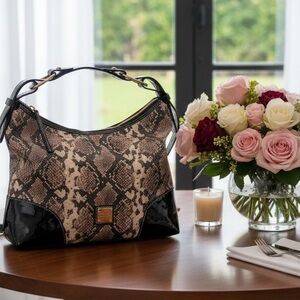 Dooney & Bourke Nikki Hobo in Python Embossed Leather with Black Patent Leather
